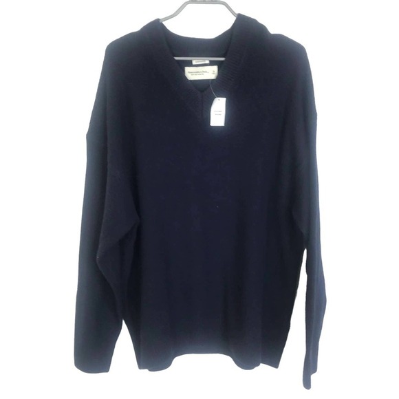 NWT Abercrombie and Fitch Soft A&F V Neck Sweater in Navy Blue SZ XL - Picture 1 of 9